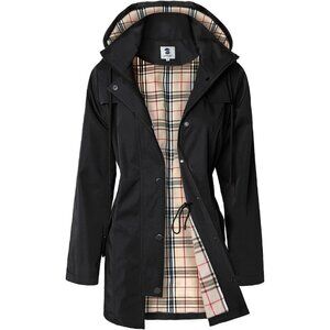🆕SaphiRose Women's Black Waterproof Rain Long Lined Outdoor Raincoat with Hood
